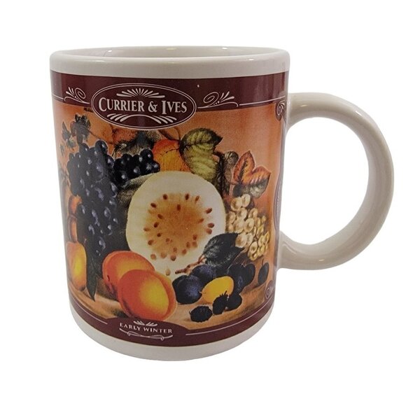 CURRIER &IVES Houston Harvest Early Winter 12 Oz Ceramic Cup Mug Fruit Graphic - Picture 11 of 16